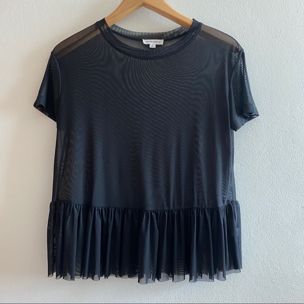 Cotton Candy Black Sheer Crop Peplum Top